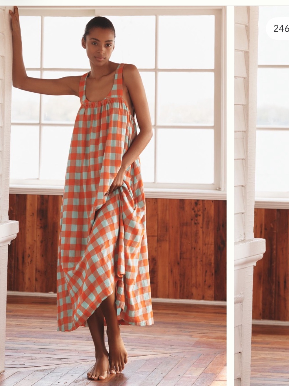 Anthropologie Tie-Back Midi Apron Nap Dress in orange and light green Gingham. M - Picture 2 of 6